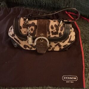 Coach Brown and Tan Ocelot Print Calfskin Handbag